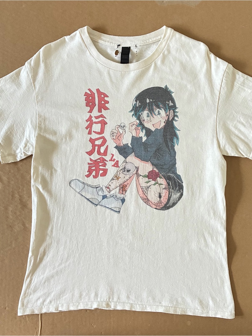 Sakura Tee White Mens Medium Anime Graphic Otaku Manga Series Tattoo Skull Print